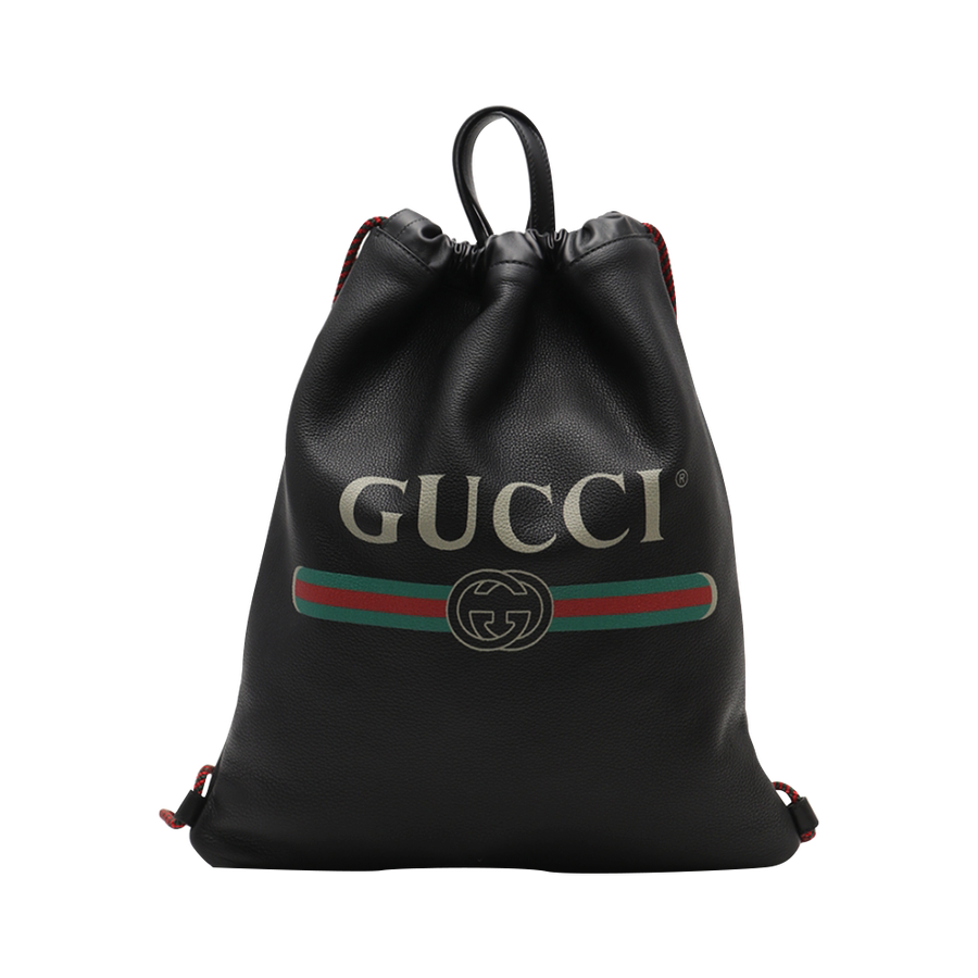 【中古】gucci 古驰 抽绳束口双肩包 皮革黑色 a(二手)