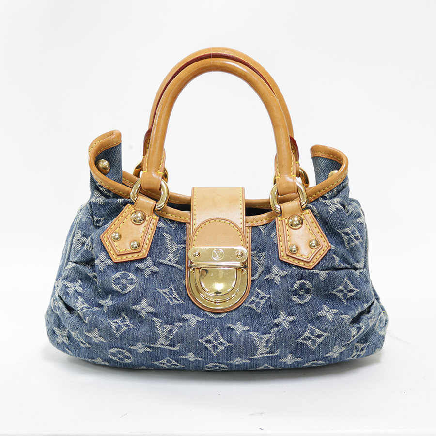 【古着】louis vuitton 路易威登 pretty老花金扣手提包(牛仔布) 蓝色