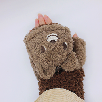 手袋动物园 防寒保暖可爱动物手套 成人款 咖色小熊