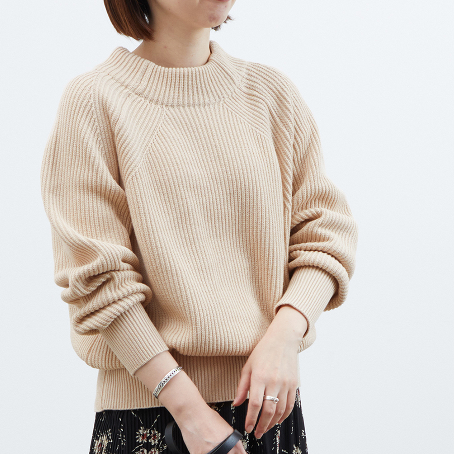 adam et rope 棉腈纶宽松罗纹针织套头毛衣 均码 米色