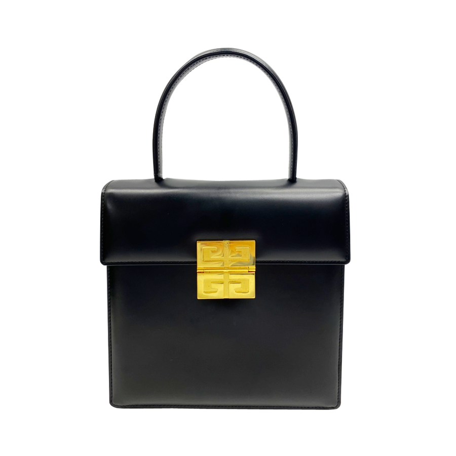 【中古】givenchy 纪梵希 复古金扣翻盖两用手提包(皮革) 黑色(二手)